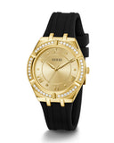 Guess Cosmo Diamonds Gold Dial Black Rubber Strap Watch for Women - GW0034L1