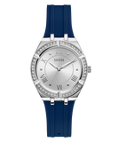 Guess Cosmo Diamonds Silver Dial Blue Rubber Strap Watch for Women - GW0034L5