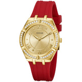 Guess Cosmo Diamonds Gold Dial Red Rubber Strap Watch for Women - GW0034L6