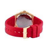 Guess Cosmo Diamonds Gold Dial Red Rubber Strap Watch for Women - GW0034L6