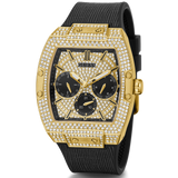 Guess Phoenix Multifunction Crystals Gold Dial Black Silicone Strap Watch For Men - GW0048G2