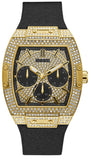 Guess Phoenix Multifunction Crystals Gold Dial Black Silicone Strap Watch For Men - GW0048G2