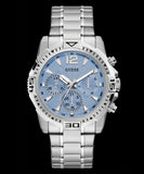 Guess Commander Chronograph Blue Dial Silver Steel Strap Watch for Men - GW0056G2