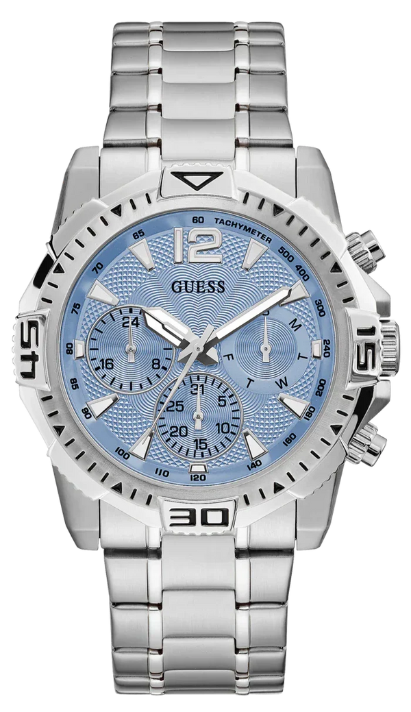 Guess Commander Chronograph Blue Dial Silver Steel Strap Watch for Men - GW0056G2
