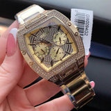 Guess Phoenix Multifunction Crystals Gold Dial Gold Steel Strap Watch For Men - GW0094G2