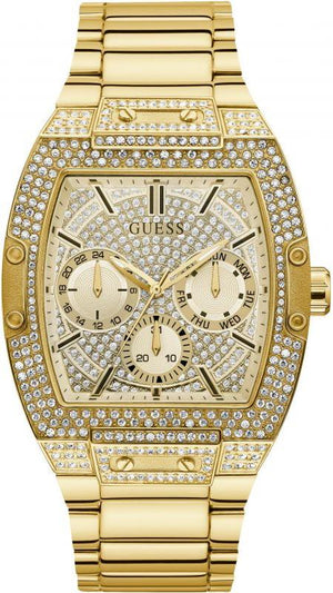 Guess Phoenix Multifunction Crystals Gold Dial Gold Steel Strap Watch For Men - GW0094G2