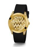 Guess Clarity Gold Dial Black Silicone Strap Watch for Women - GW0109L1