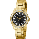 Guess Sparkler Diamonds Black Dial Gold Steel Strap Watch for Women - GW0111L2