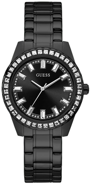 Guess Sparkler Diamonds Black Dial Black Steel Strap Watch for Women - GW0111L4
