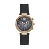 Guess Solstice Diamonds Black Mother of Pearl Dial Black Rubber Strap Watch for Women - GW0113L2