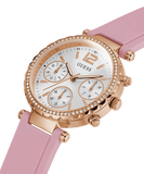 Guess Solstice Diamonds White Dial Pink Rubber Strap Watch For Women - GW0113L4