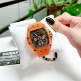 Guess Phoenix Multifunction Black Dial Orange Rubber Strap Watch For Men - GW0203G10