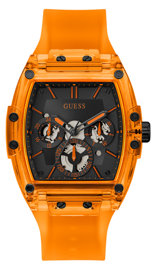 Guess Phoenix Multifunction Black Dial Orange Rubber Strap Watch For Men - GW0203G10