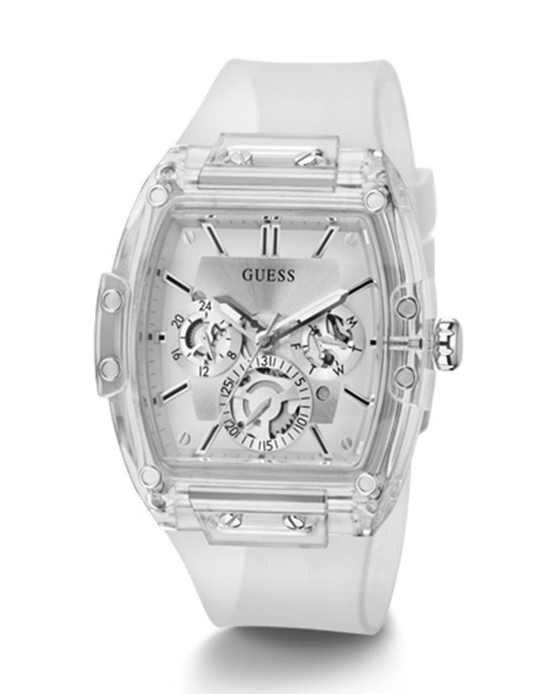 Guess Phoenix Multi Function for Rubber White Watch Dial Strap Silver Men