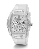 Guess Phoenix Multi Function Silver Dial White Rubber Strap Watch for Men - GW0203G1