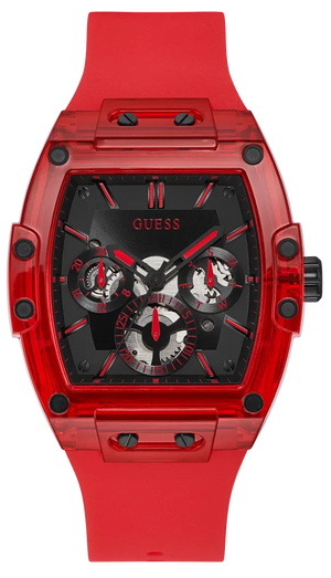 Guess Phoenix Multifunction Black Dial Red Rubber Strap Watch for Men - GW0203G5