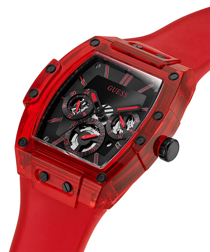 Black Dial Red for Phoenix Watch Guess Multifunction Strap Rubber Men
