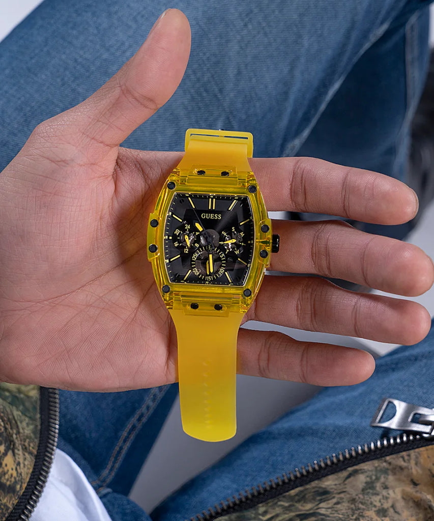 Multi Guess Strap Men Black Dial Rubber for Yellow Watch Phoenix Function