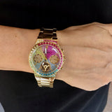 Guess Sugarrush Quartz Multicolor Dial Gold Steel Strap Watch For Women - GW0258L1