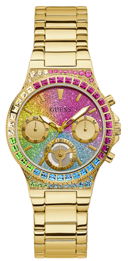 Guess Sugarrush Quartz Multicolor Dial Gold Steel Strap Watch For Women - GW0258L1