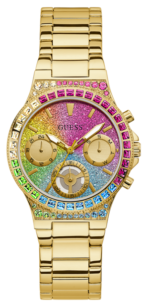 Guess Sugarrush Quartz Multicolor Dial Gold Steel Strap Watch For Women - GW0258L1