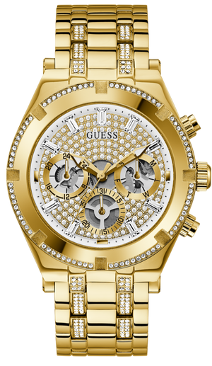 Guess Continental Diamonds Gold Dial Gold Steel Strap Watch for Men - GW0261G2