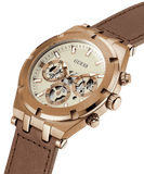 Guess Analog Multifunction White Dial Brown Leather Strap Watch for Men - GW0262G3