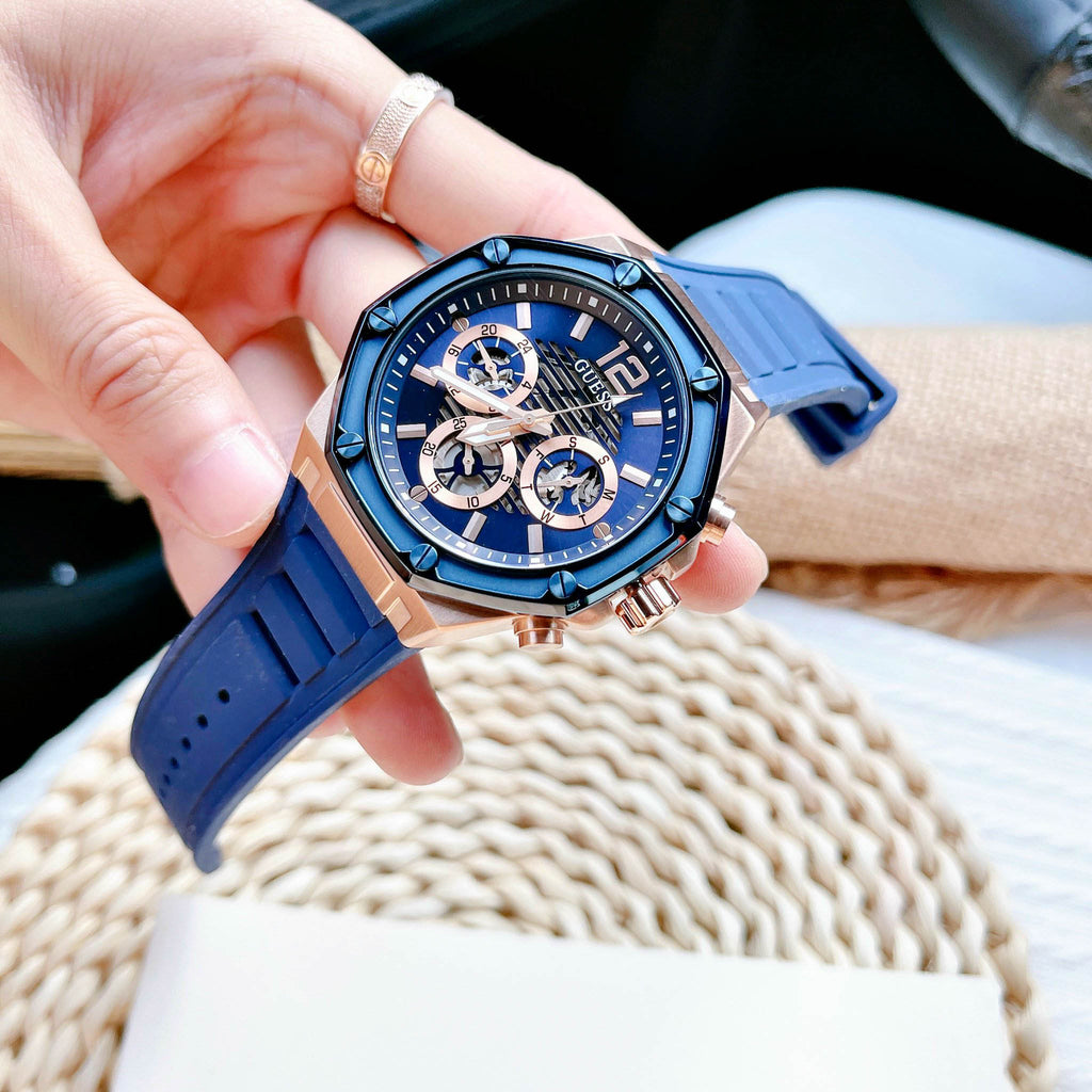 Guess Momentum Chronograph Strap Blue Watch Dial Men Rubber for Blue