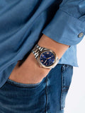 Guess Quartz Blue Dial Two Tone Steel Strap Watch For Men - GW0265G12