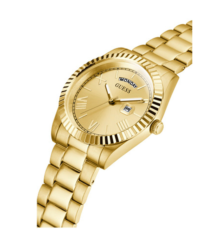 for Connoisseur Guess Dial Men Steel Strap Watch Gold Gold