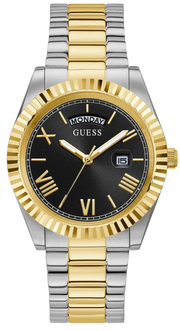 Guess Connoisseur Black Dial Two Tone Steel Strap Watch for Men - GW0265G5