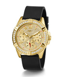 Guess Frontier Diamonds Gold Dial Black Rubber Strap Watch For Women - W1160L1
