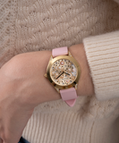 Guess Wonderlust Beige Dial Pink Leather Strap Watch for Women - W1065L1