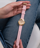 Guess Wonderlust Beige Dial Pink Leather Strap Watch for Women - W1065L1