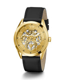 Guess Tailor Gold Dial Black Leather Strap Watch for Men - GW0389G2