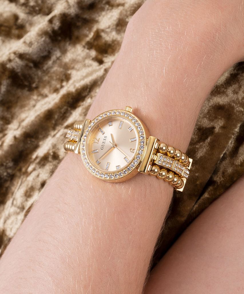 Guess Gala Diamonds Gold Dial Gold Steel Strap Watch for Women
