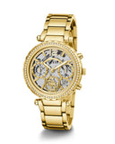 Guess Solstice Diamonds Gold Dial Gold Steel Strap Watch for Women - GW0403L2