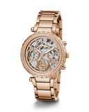 Guess Solstice Diamonds Rose Gold Dial Rose Gold Steel Strap Watch for Women - GW0403L3