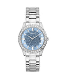 Guess Glitter Burst Diamonds Blue Dial Silver Steel Strap Watch for Women - GW0405L1