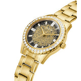Guess Night Life Diamonds Black Dial Gold Steel Strap Watch for Women - GW0405L2