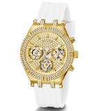 Guess Heiress Diamonds Gold Dial White Rubber Strap Watch for Women - GW0407L2
