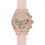 Guess Heiress Diamonds Rose Gold Dial Pink Rubber Strap Watch for Women - GW0407L3