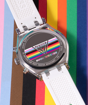 Guess Glitz Pride Limited Edition White Dial White Rubber Strap Watch for Women - GW0407L4