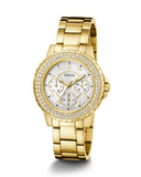 Guess Crown Jewel Diamonds White Dial Gold Steel Strap Watch for Women - GW0410L2