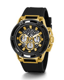 Guess Matrix Multifunction Gold Dial Black Rubber Strap Watch For Men - GW0423G2