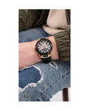 Guess Matrix Multifunction Gold Dial Black Rubber Strap Watch For Men - GW0423G2