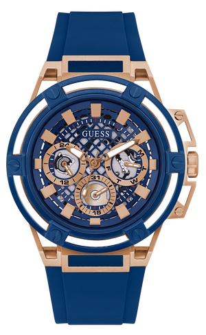 Guess Matrix Multifunction Blue Dial Blue Rubber Strap Watch for Men - GW0423G4