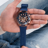 Guess Matrix Multifunction Blue Dial Blue Rubber Strap Watch for Men - GW0423G4