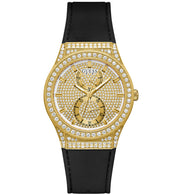 Guess Princess Crystals Gold Dial Black Silicone Strap Watch For Women - GW0439L2