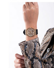 Guess Princess Crystals Gold Dial Black Silicone Strap Watch For Women - GW0439L2